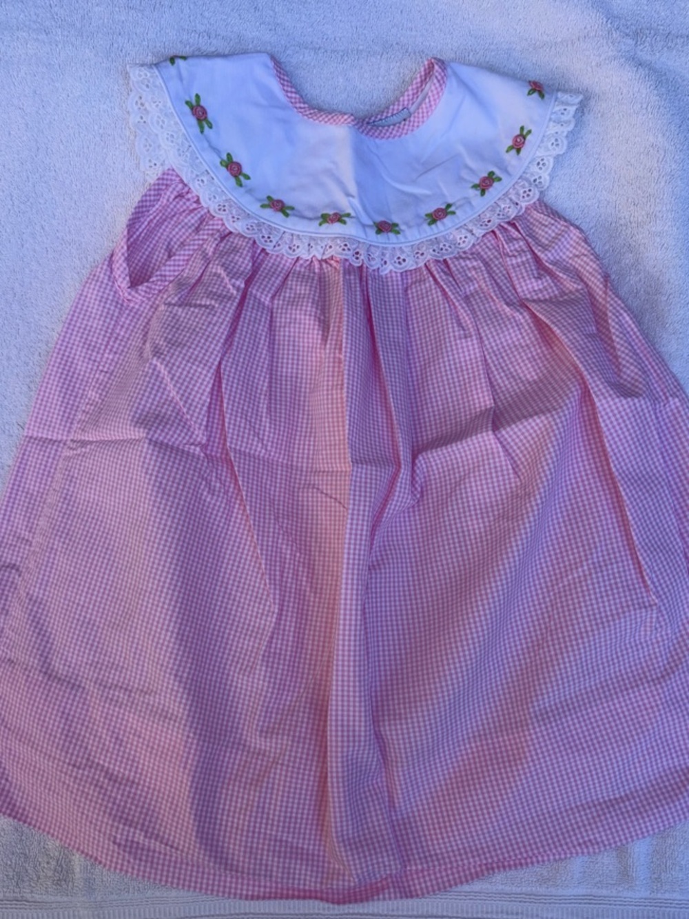 Pink Gingham Embroidered Collar Kids Dress